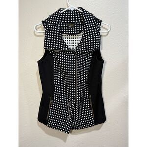 Icelandic Design Sweater Vest Black White Dots  Zipper Cotton Cashmere Women’s S